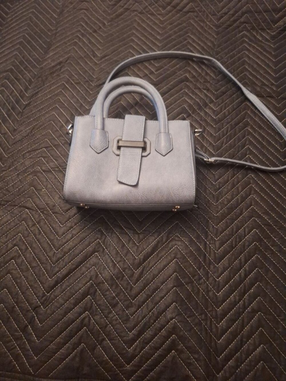 Chic Slate Blue Vegan Leather Mini Satchel Crossbody Bag